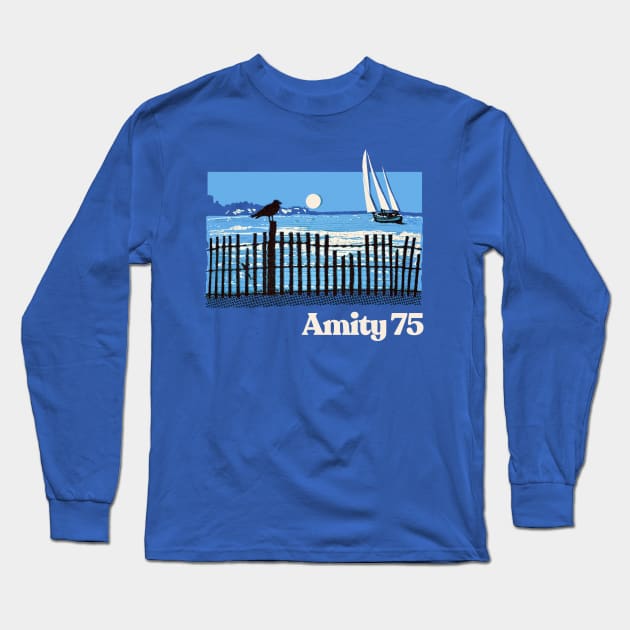 Amity 1975 - The Summer Of Jaws - Vintage Style Souvenir Design Long Sleeve T-Shirt by DankFutura